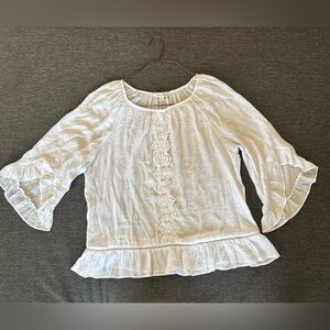 Fundamental Things Airy White Peasant Top XL Sheer Lace Flowy Boho Chic